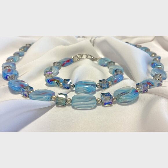 Aqua Blue Swirl Bead Necklace Set - Picture 3 of 3